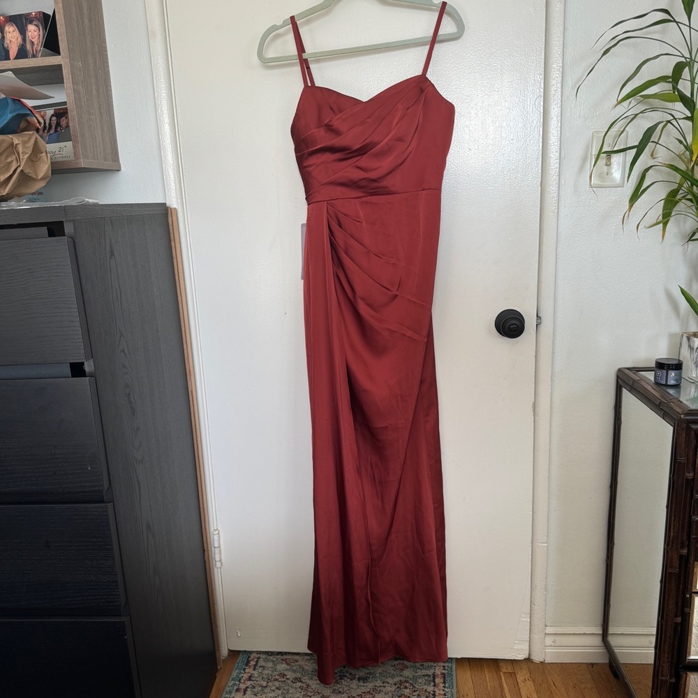 Azazie Bona Stretch Satin Dress Teracotta NWT - size 6